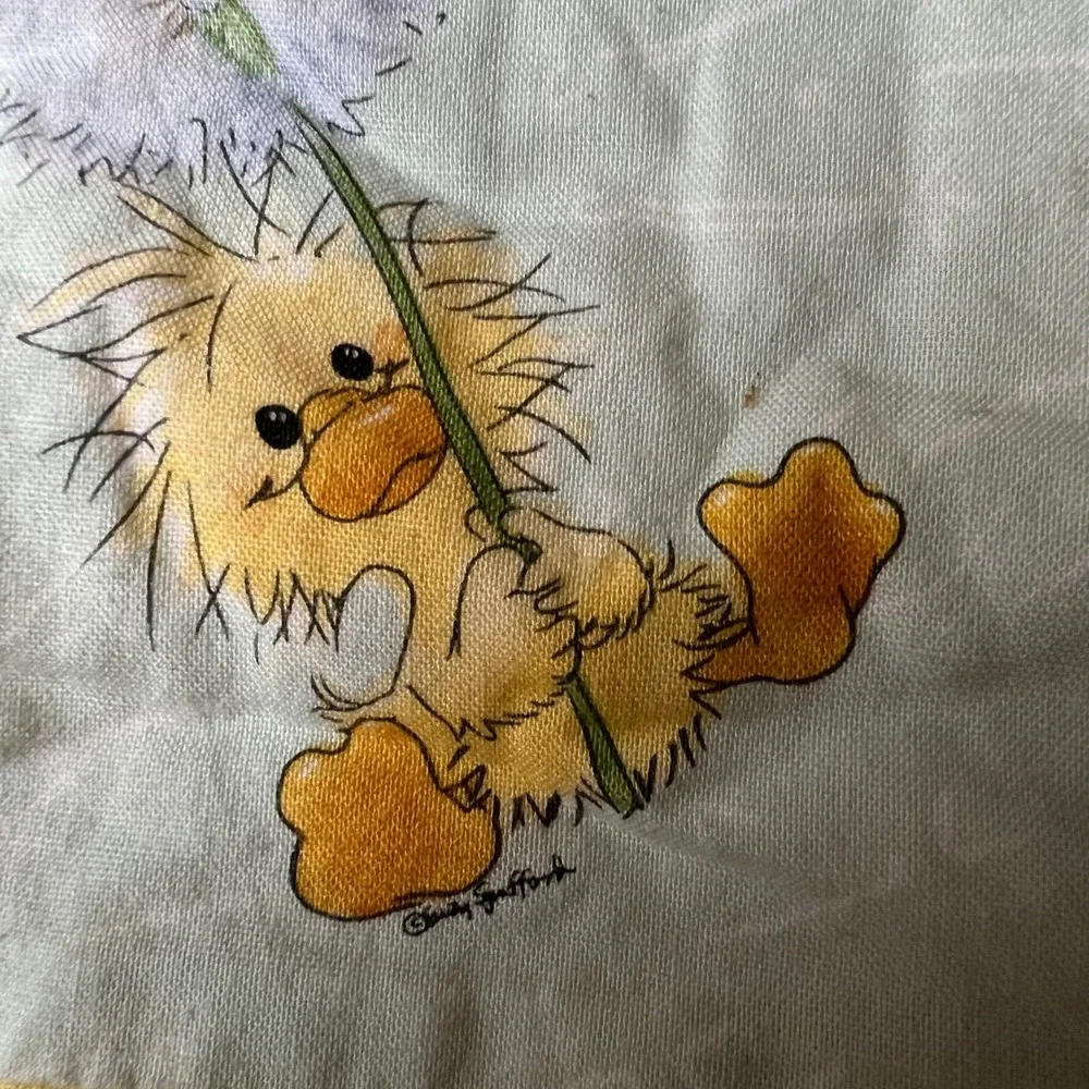 Vintage Suzy Stafford Baby Duckling Dandelion Baby Quilt Soft Blanket Border